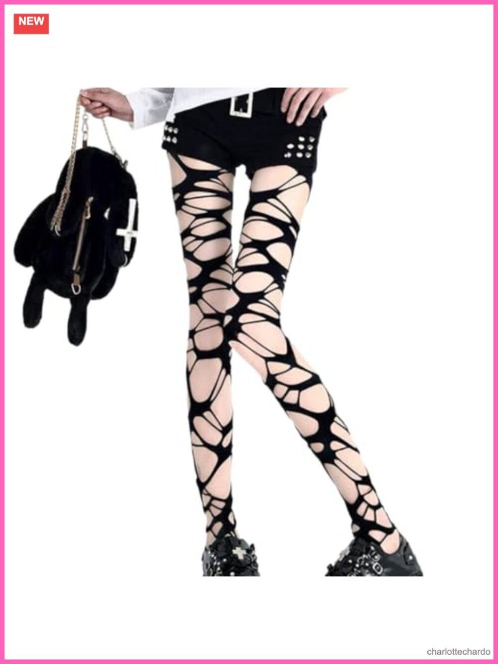 Women's Ripped Gothic Fishnet Tights, Punk Stocking, Halloween Hosiery